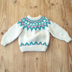 hand knit toddler wool blend icelandic sweater 3-4 year  old.